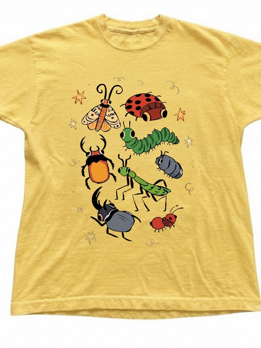 Cute Bug Illustrated Graphic T-Shirt Unisex Yellow Gildan Soft Tee